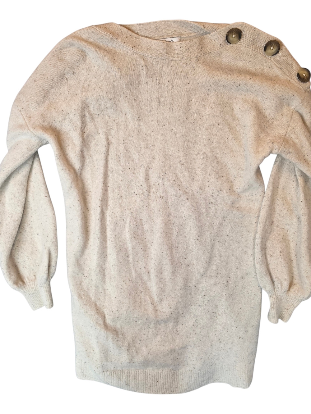 Madewell Donegal Cream Snow Button Sleeve Sweater Dress Tunic Marled Medium Wool